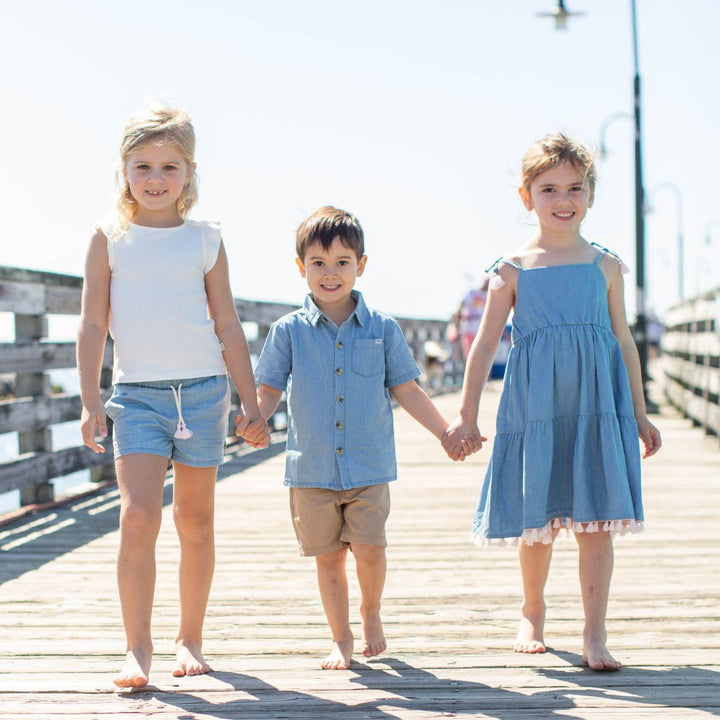 kids wearing matching chambray