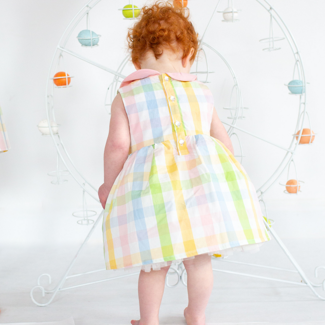 Vivienne Dress in Rainbow Gingham on baby