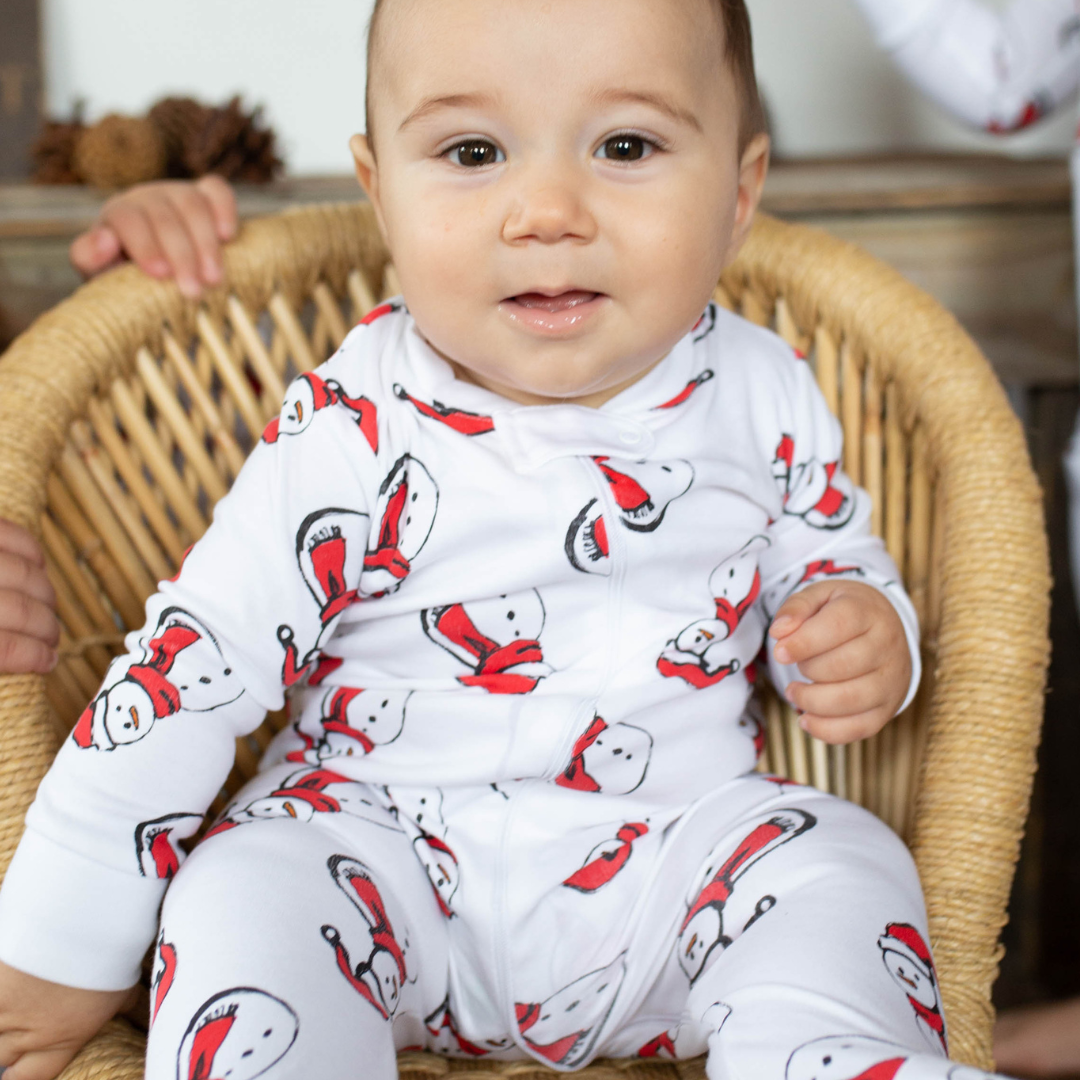 baby wearing snowman zipper romper