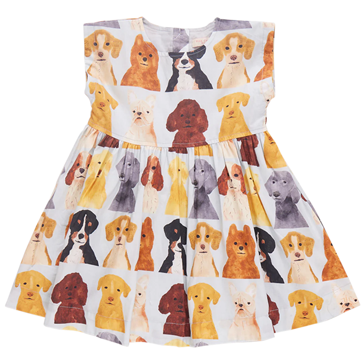 Adaline Dress - Light Blue Watercolor Dogs front