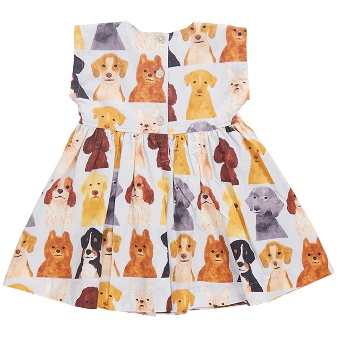 Adaline Dress - Light Blue Watercolor Dogs back