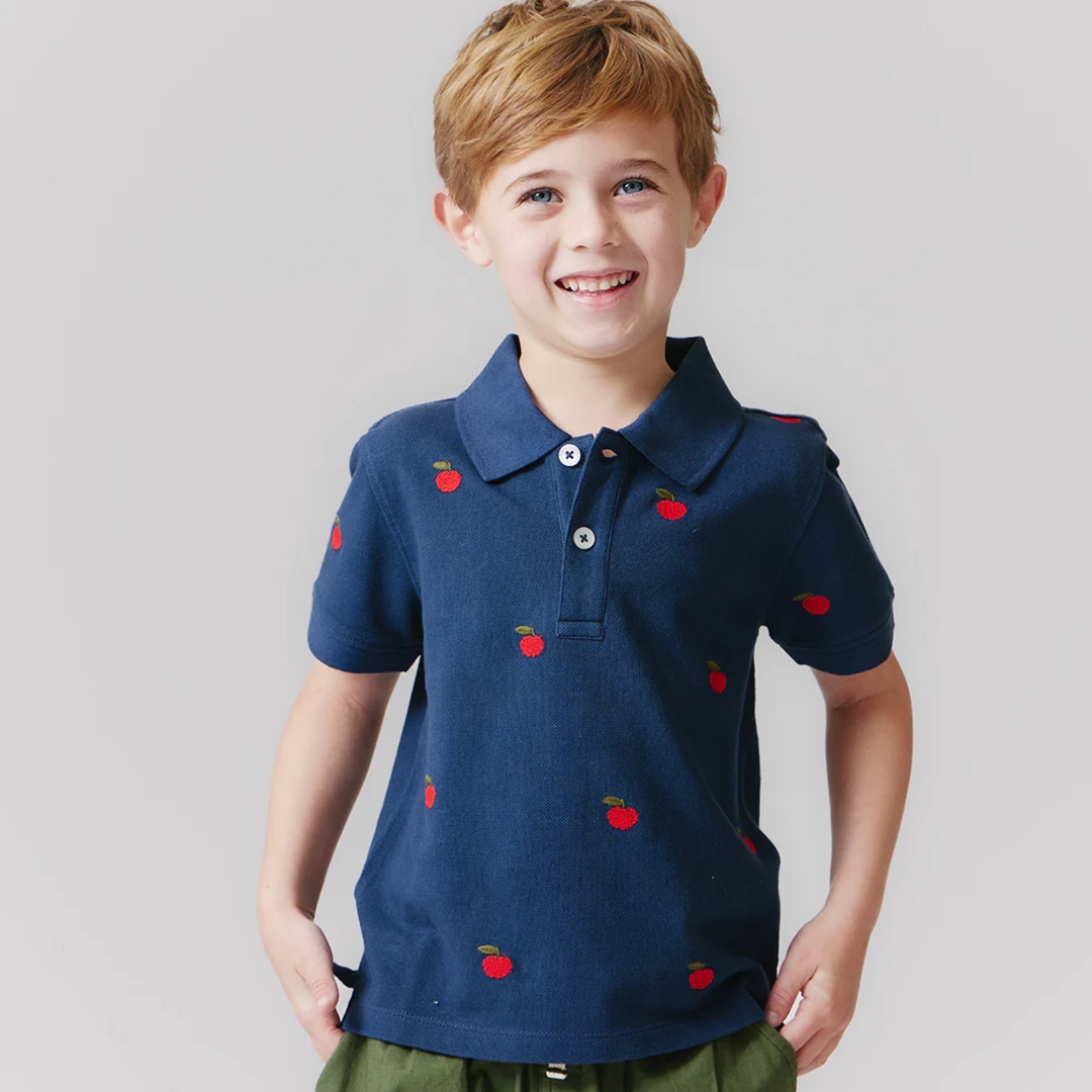 a little kid wearing Alec Shirt - Apples Embroidery