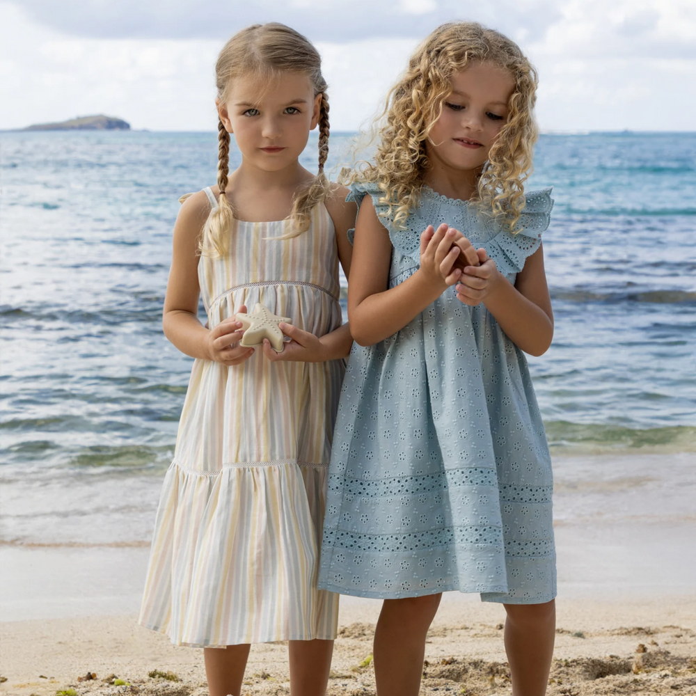 a girl wearing Alice Dress in Summer Stripes