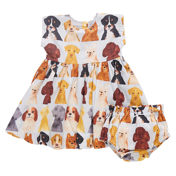 Baby Adaline Dress Set - Light Blue Watercolor Dogs front