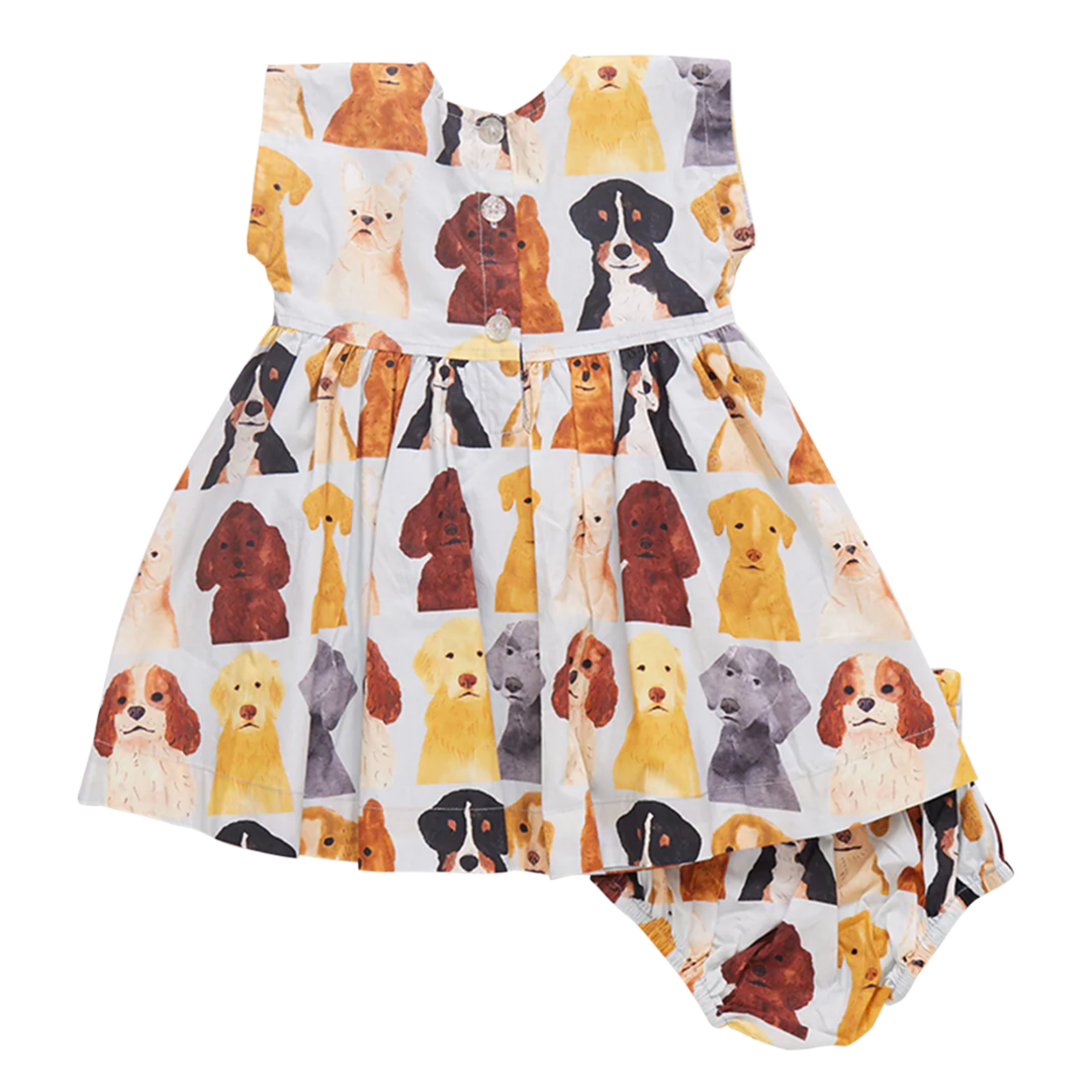 Baby Adaline Dress Set - Light Blue Watercolor Dogs back