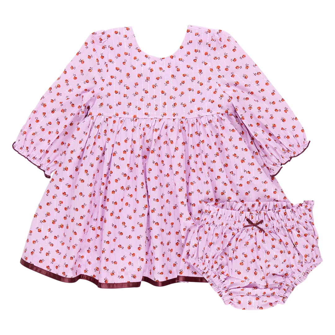 Baby Amma Dress Set - Lavender Tiny Roses front