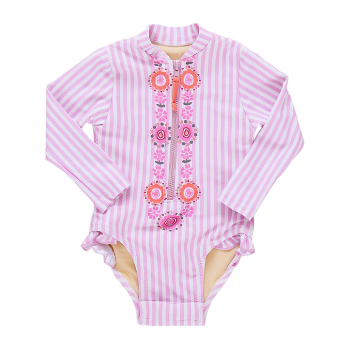 Baby Arden Suit - Pink Faux Embroidery Stripe front