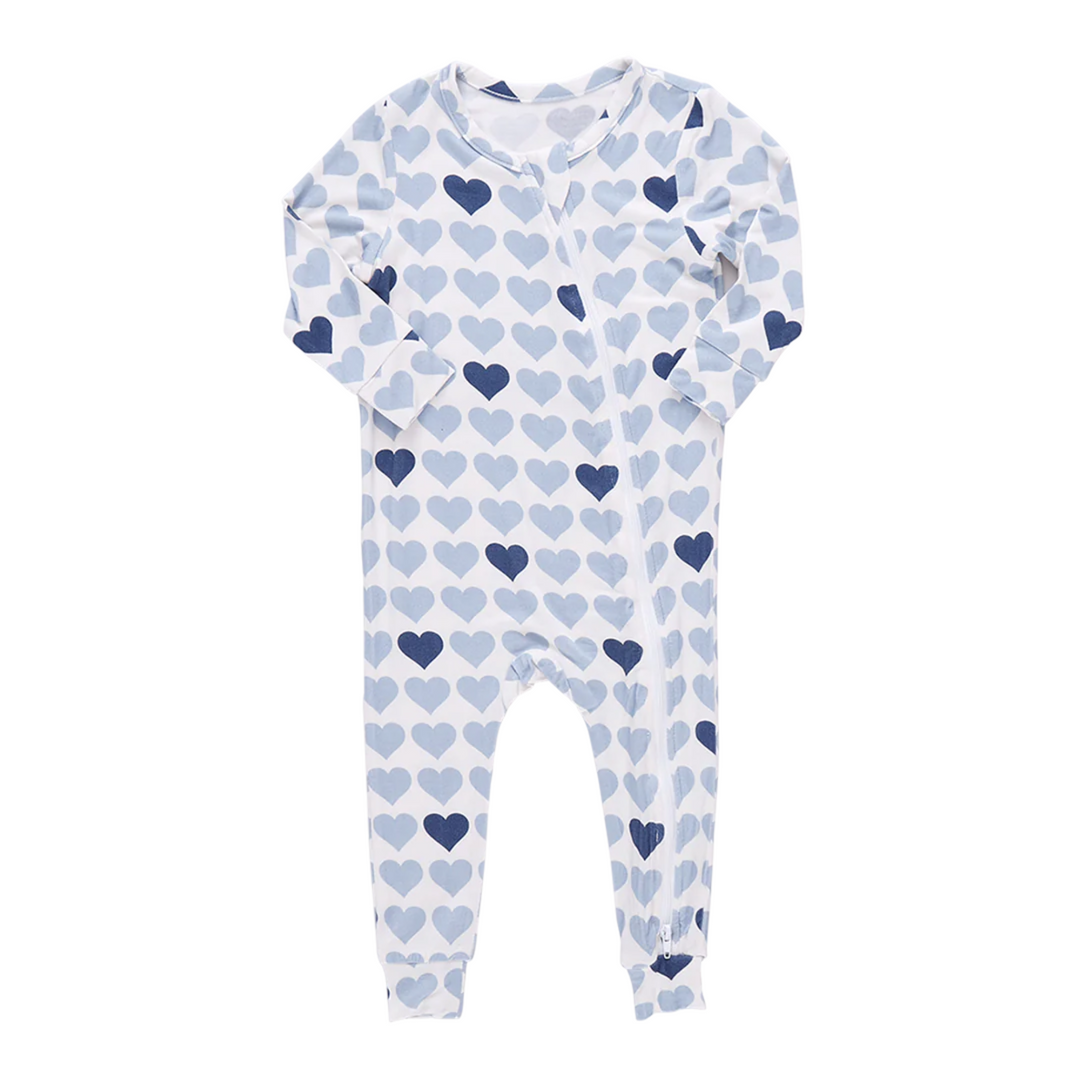 Baby Bamboo Romper - Blue Tiny Hearts front