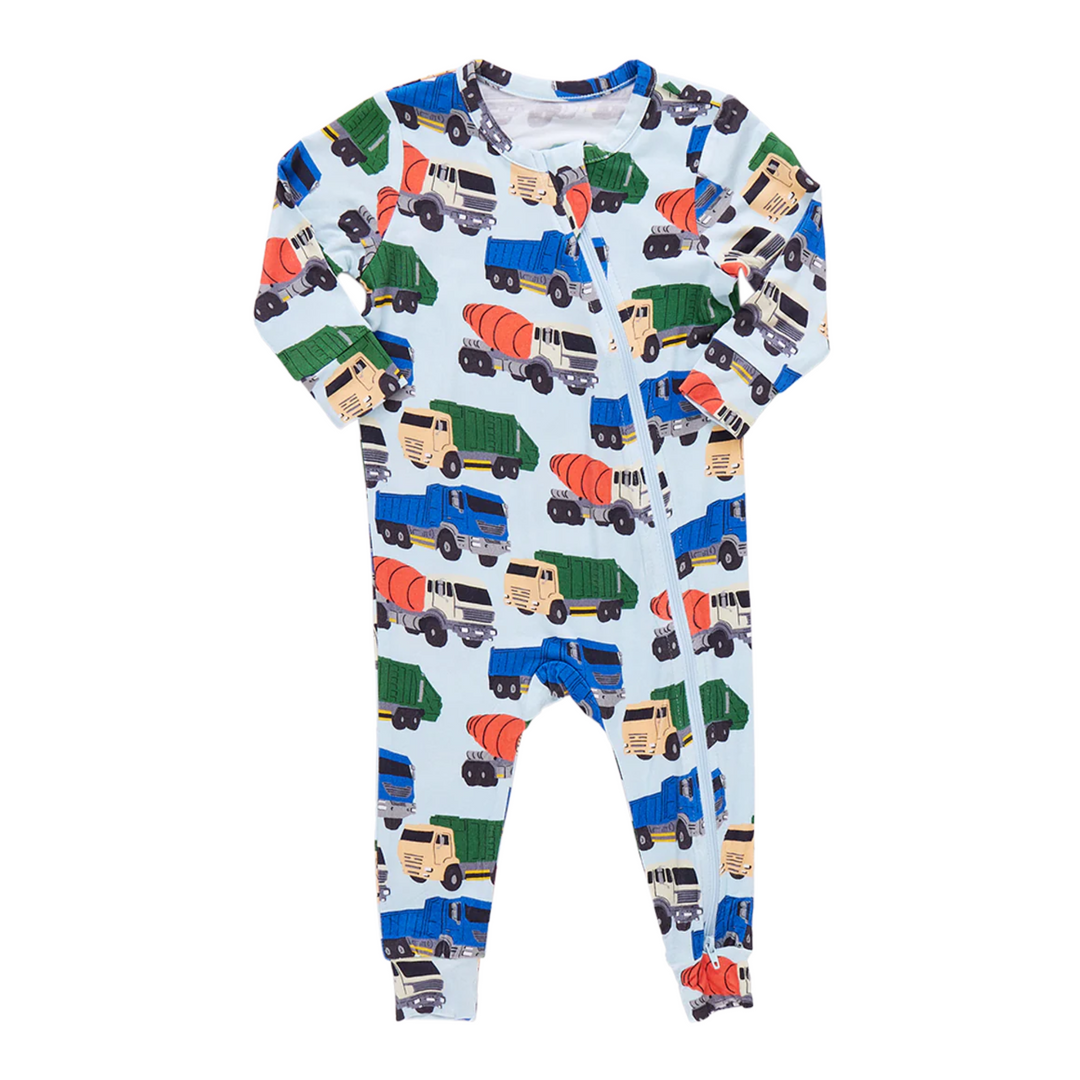 Baby Bamboo Romper - Dump Trucks front