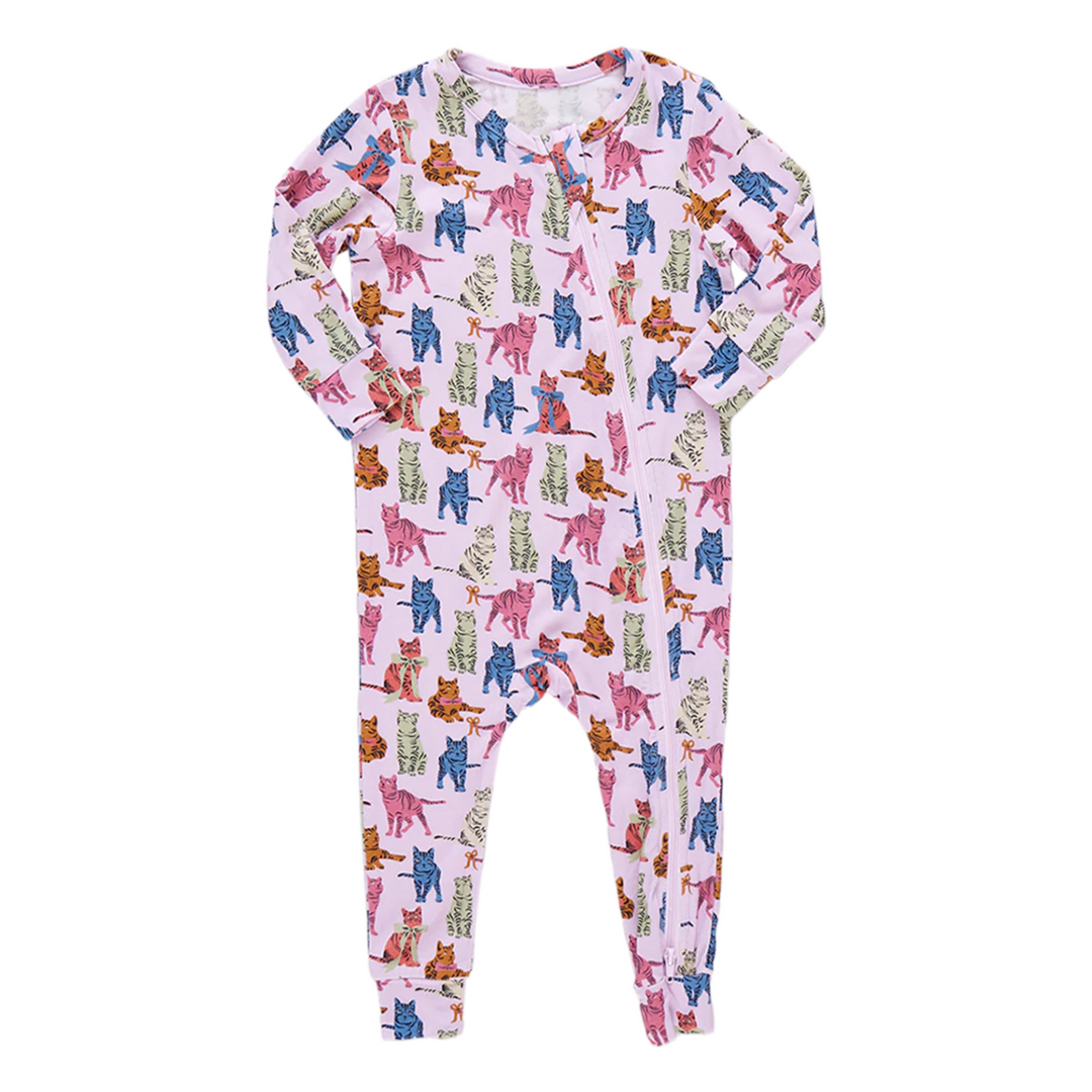 Baby Bamboo Romper - Tabby Cats front