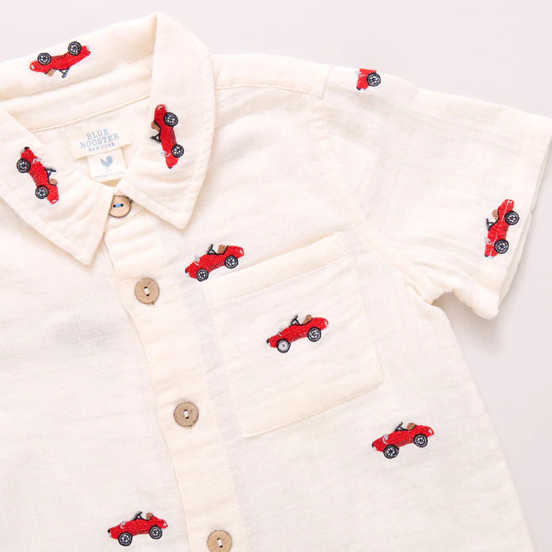 Baby Jack Shirt - Vintage Car Embroidery details