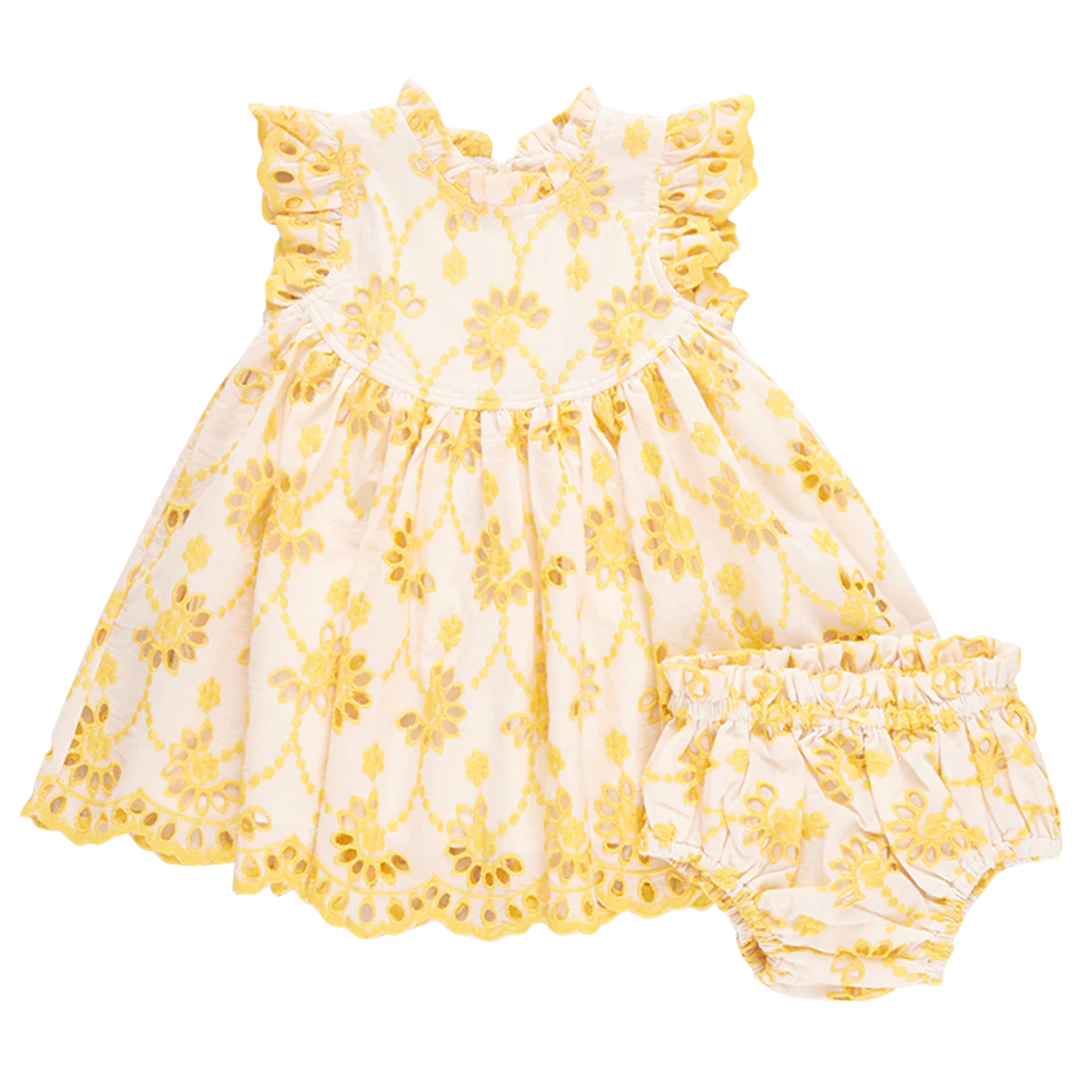 Baby Cynthia Dress Set - Bright Yellow Eyelet front