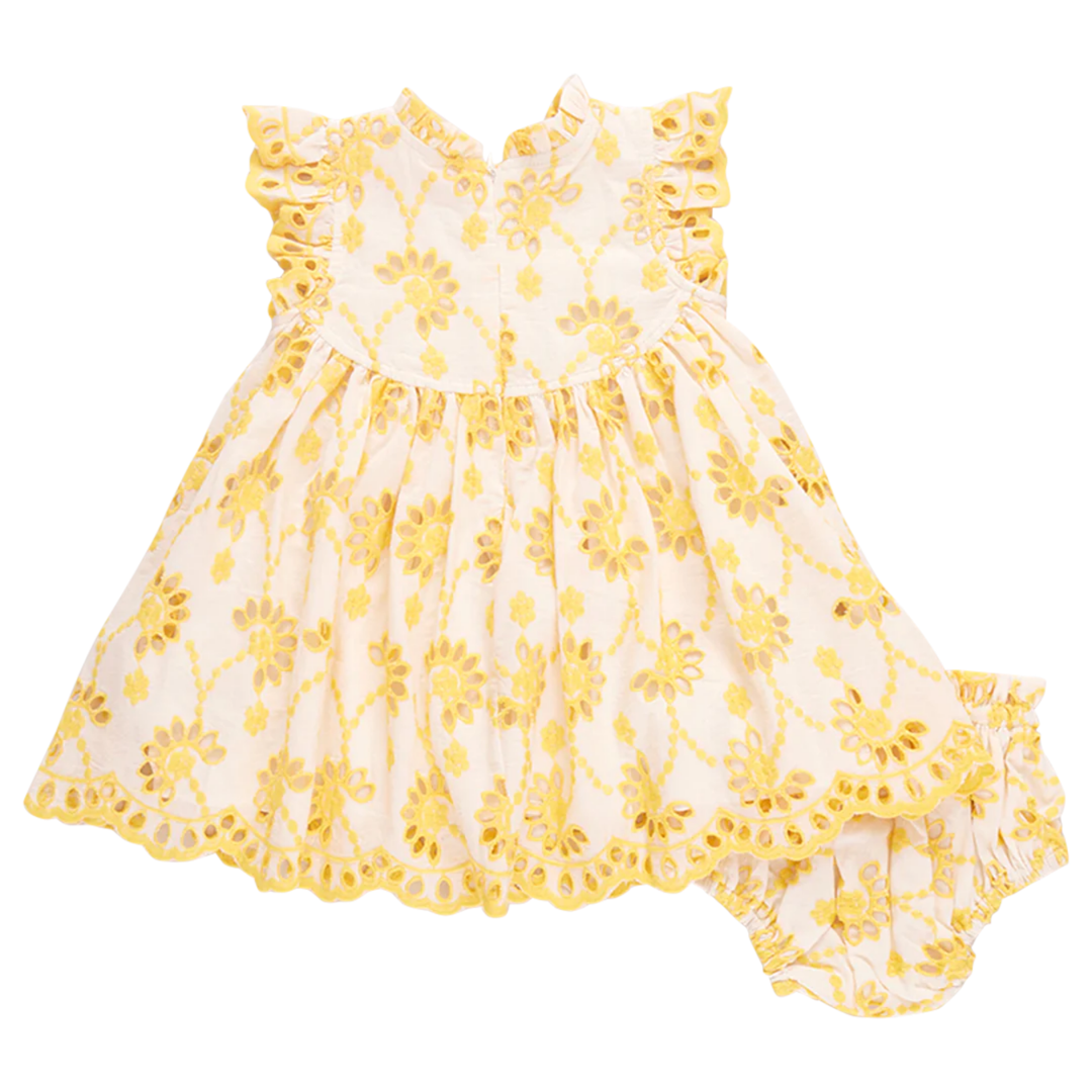 Baby Cynthia Dress Set - Bright Yellow Eyelet back