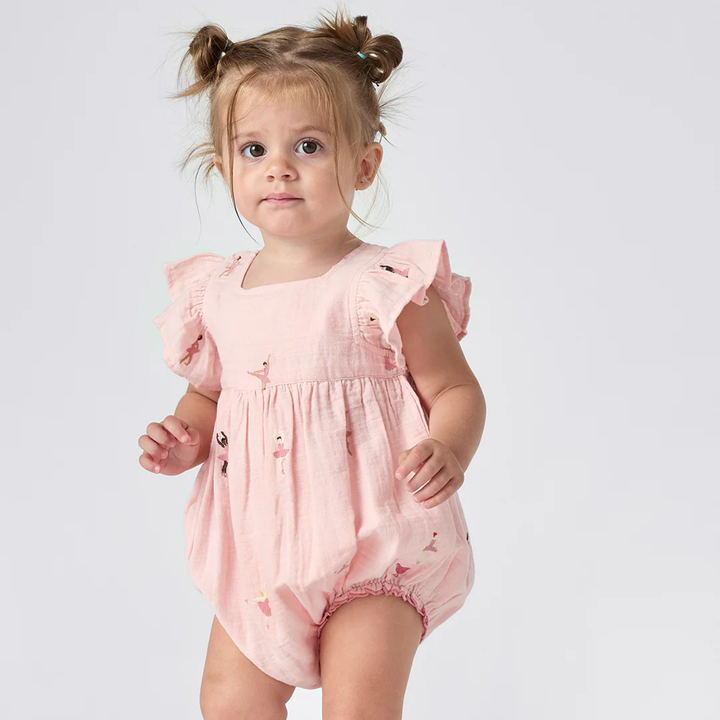 a baby wearing Baby Girl Elsie Bubble - Ballerina Embroidery