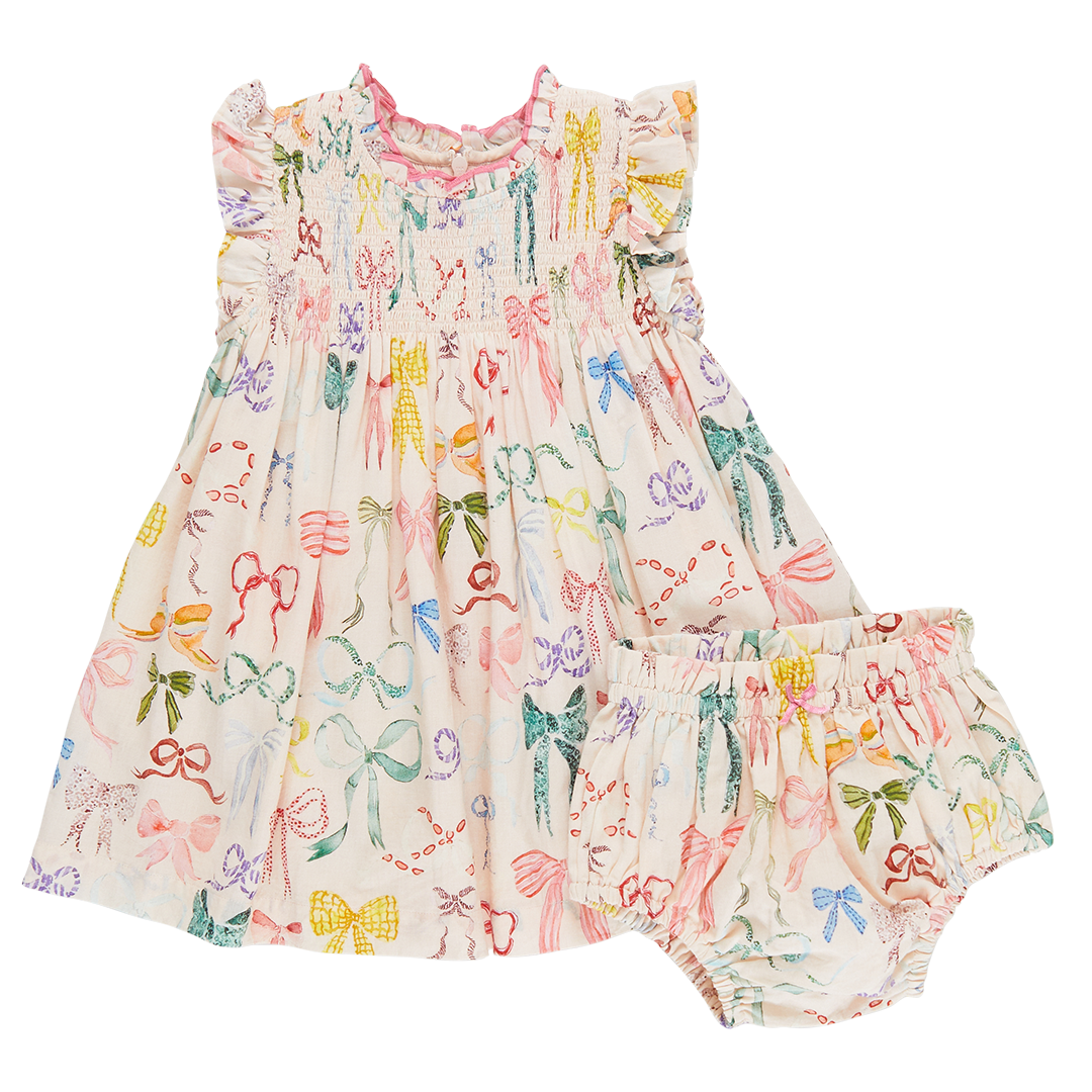 Baby Stevie Dress Set - Watercolor Bows front