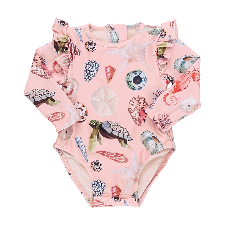 Baby Rachel Suit - Pink Watercolor Shells front