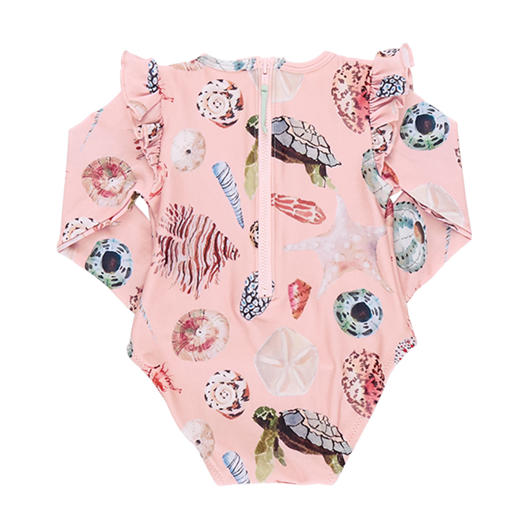 Baby Rachel Suit - Pink Watercolor Shells back