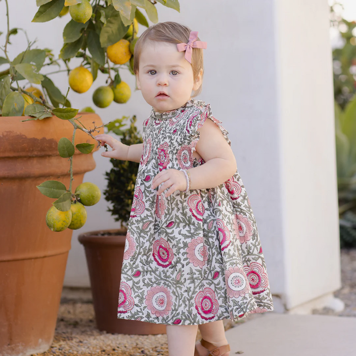 a baby wearing Baby Stevie Dress Set - Pink Lisbon Floral