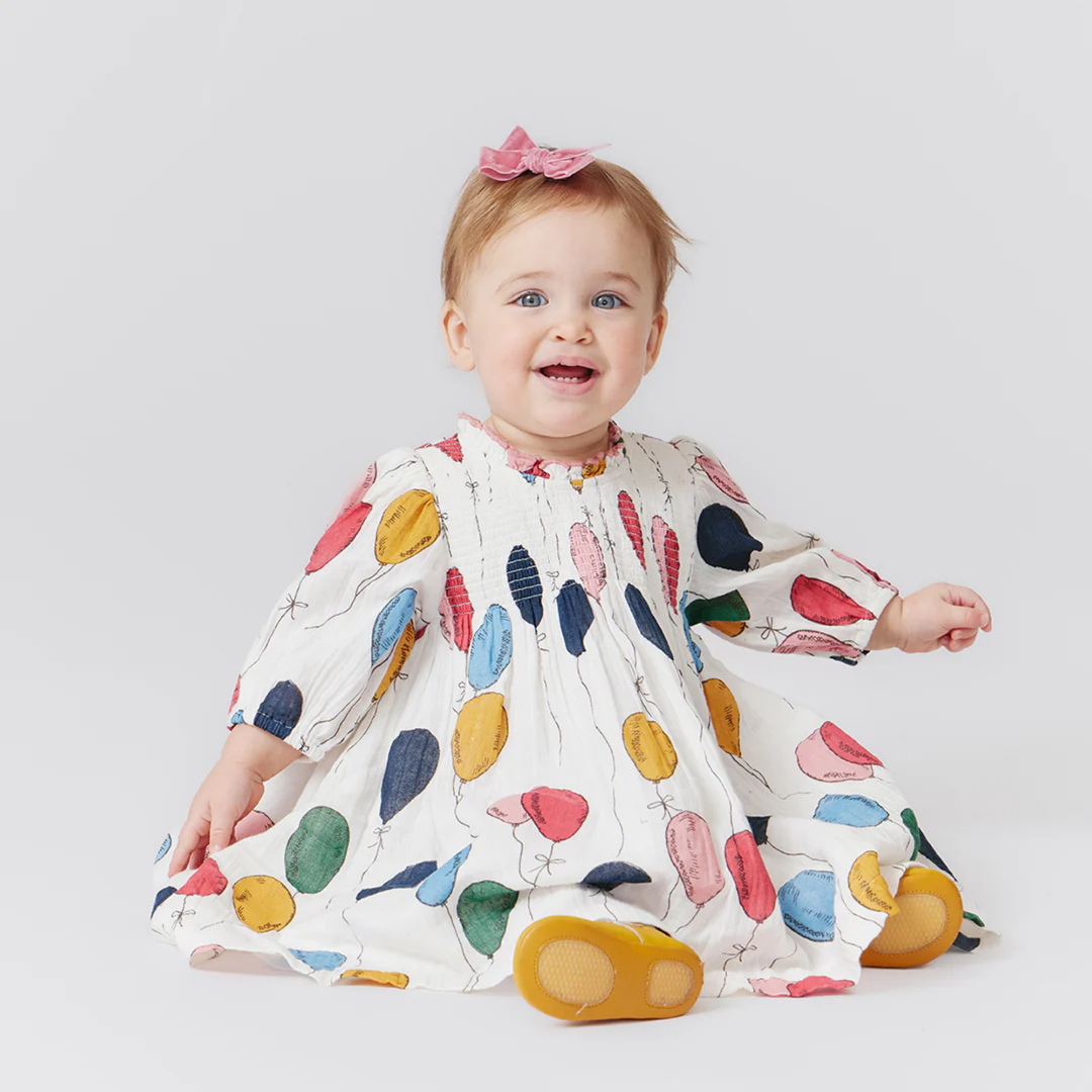 a baby wearing Baby Stevie Puff Sleeve Dress Set - Balloon Bunches