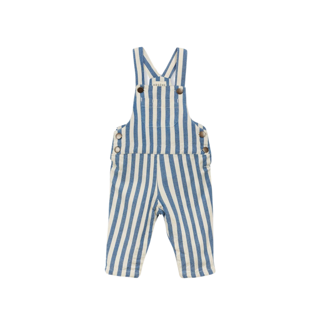 Baby Overalls in Cobalt Stripe front