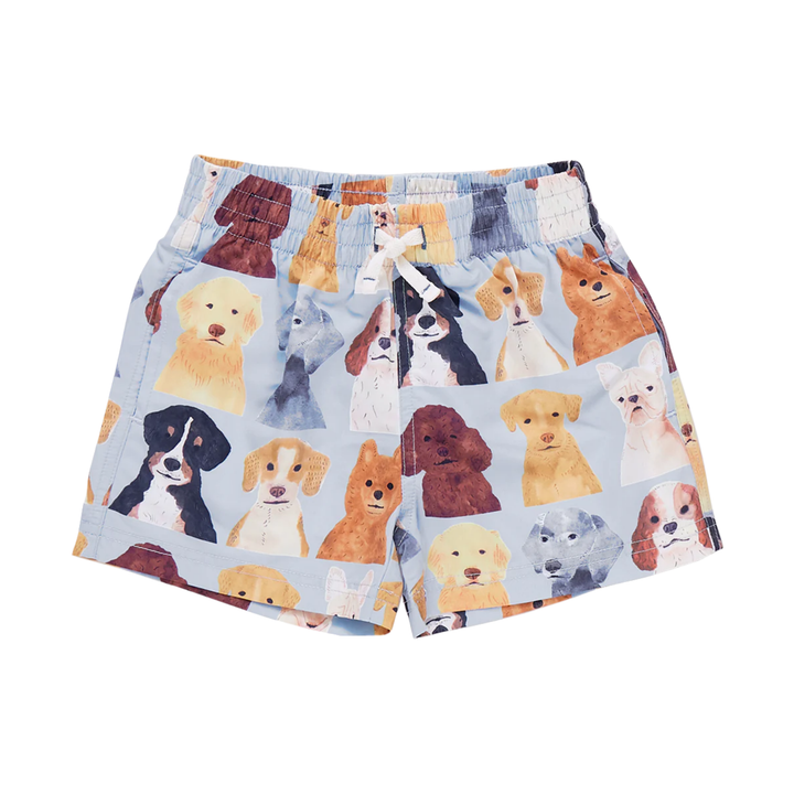 Baby Swim Trunk - Light Blue Watercolor Dogs front