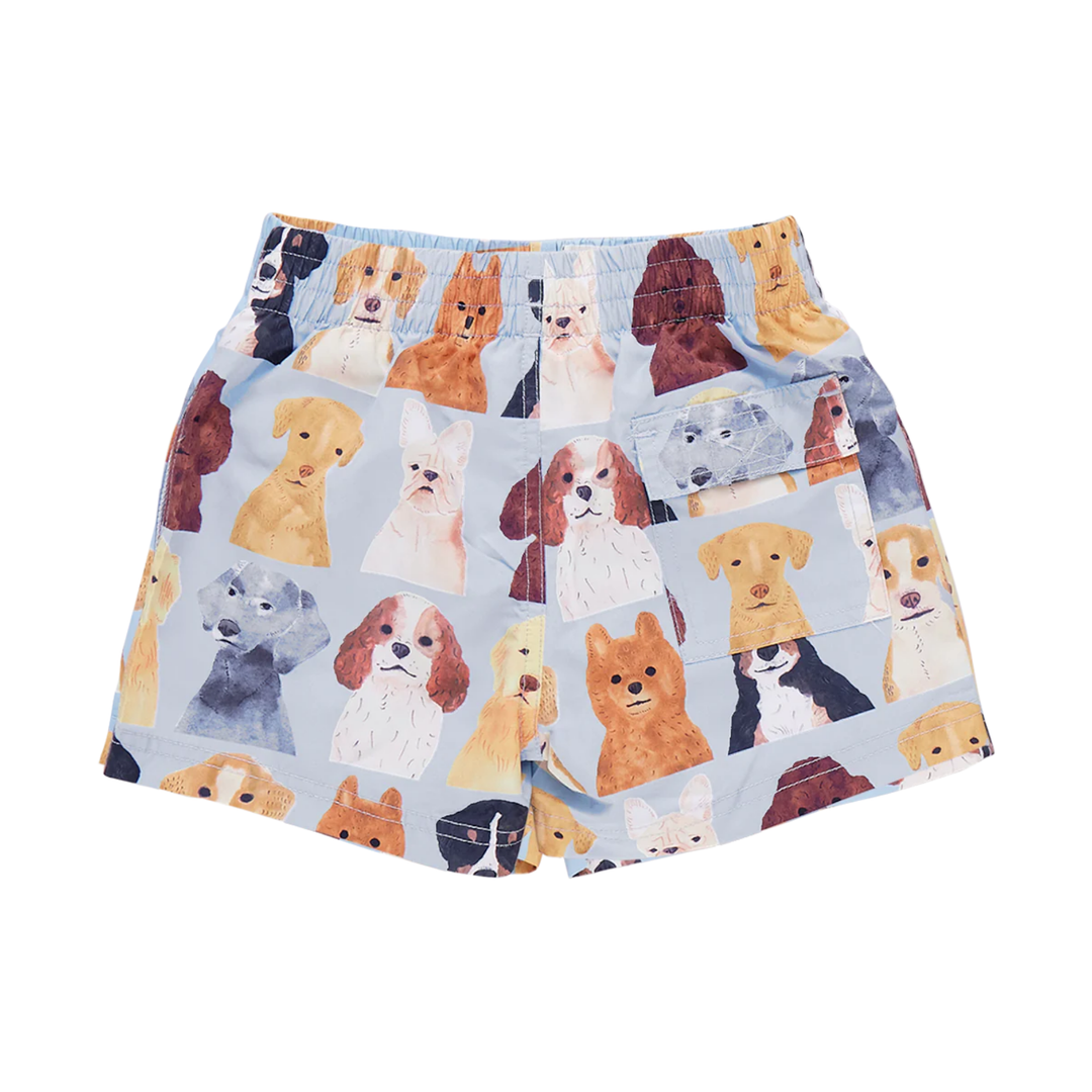 Baby Swim Trunk - Light Blue Watercolor Dogs back