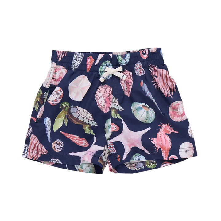 Baby Swim Trunk - Navy Watercolor Shells front