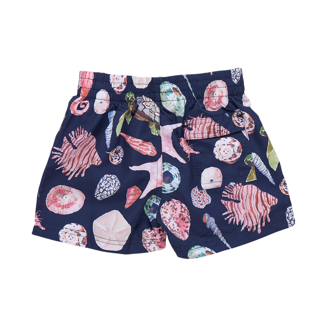 Baby Swim Trunk - Navy Watercolor Shells back