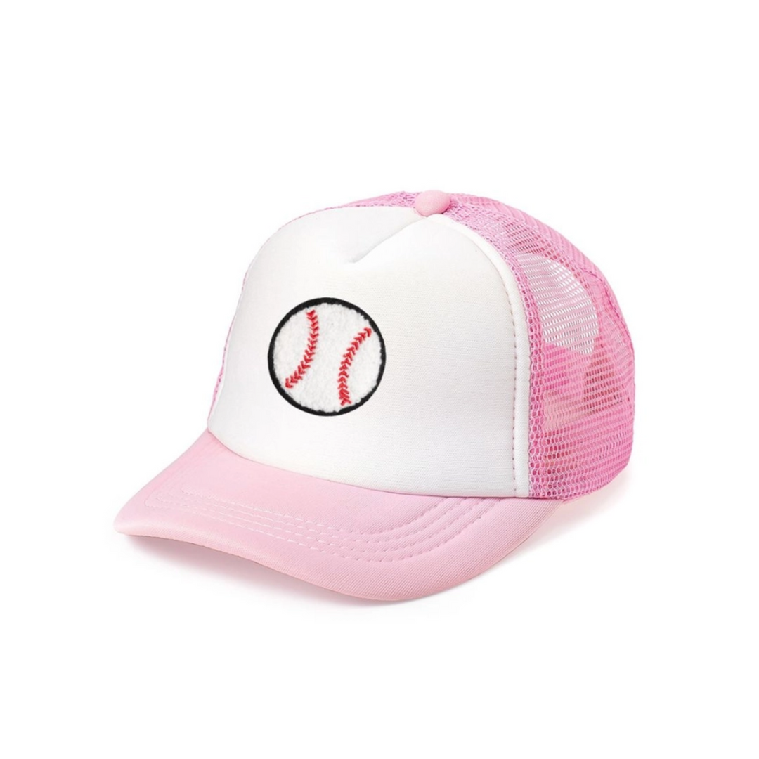 Baseball Patch Trucker Hat in Pink front