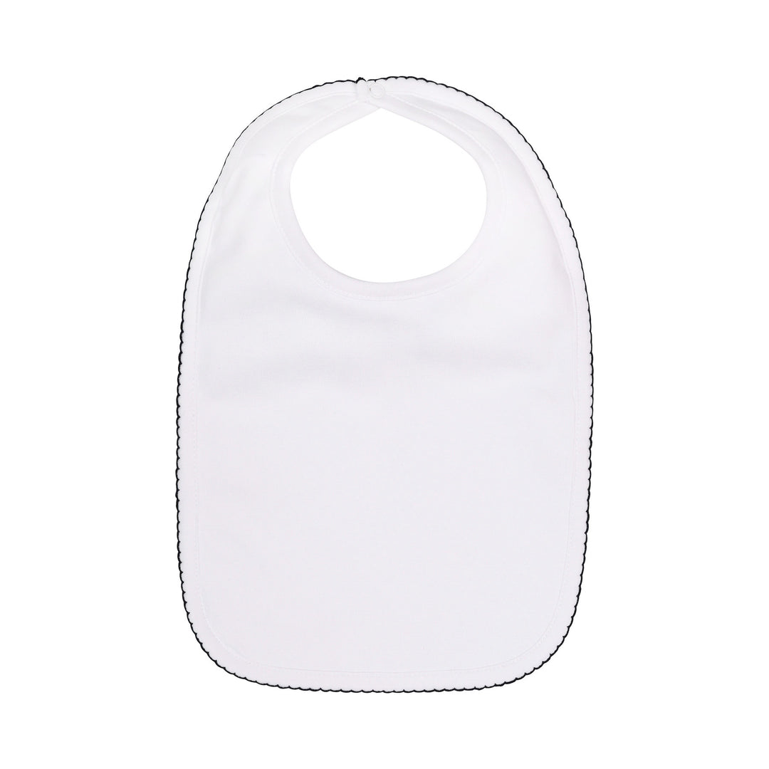 Bib in White with Navy Picot Trim