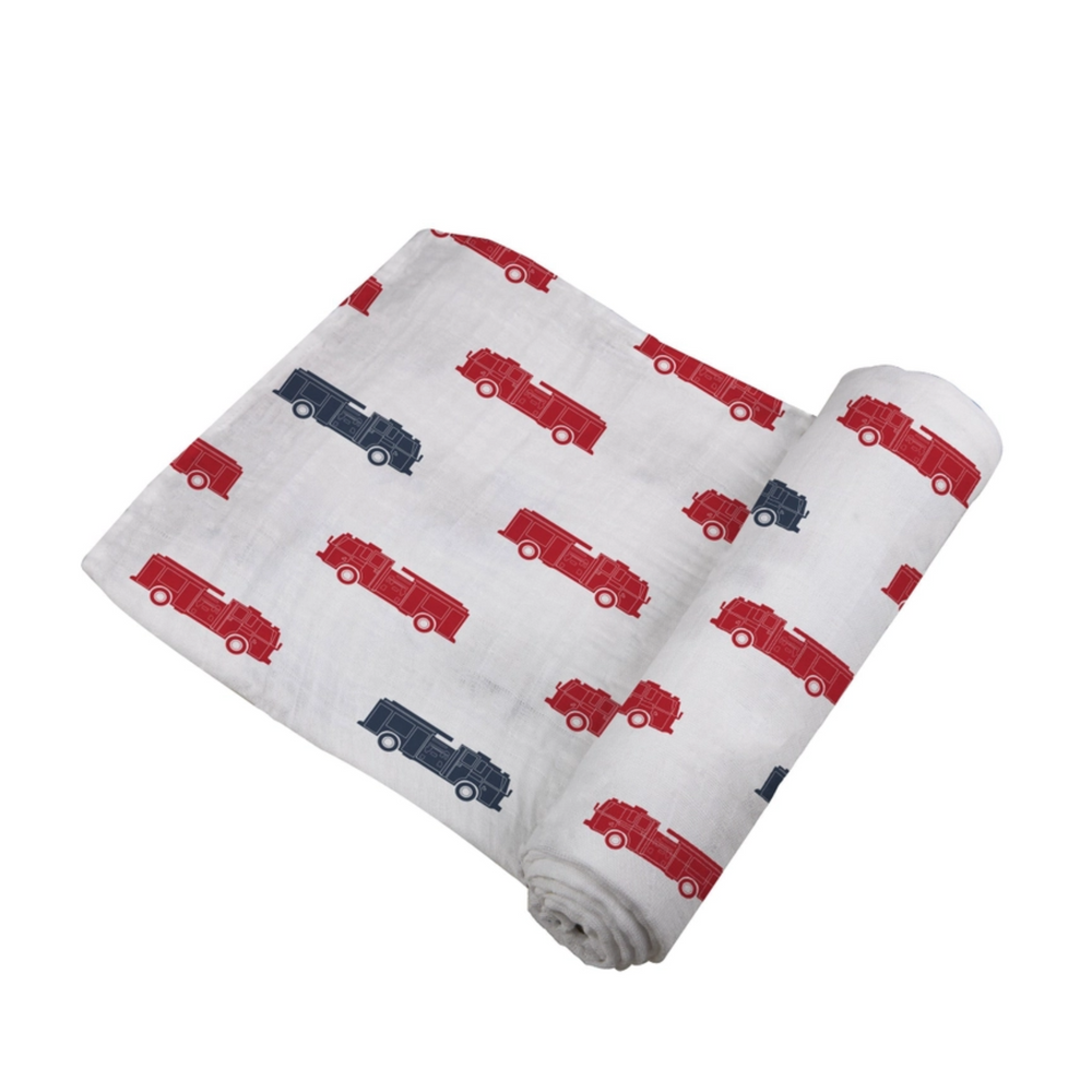 Blue and Red Fire Trucks Swaddle details