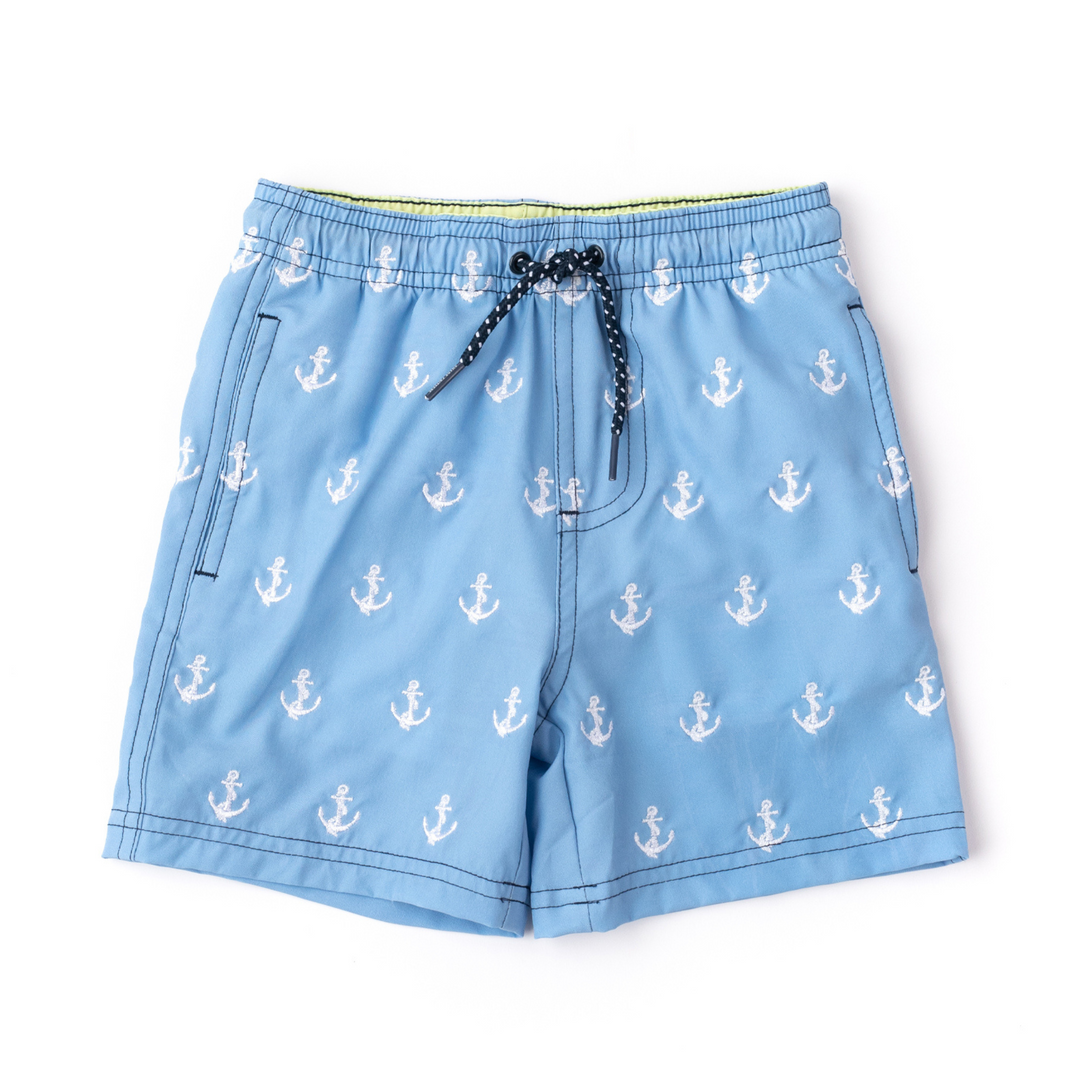 Embroidered Trunks in Blue Anchors front