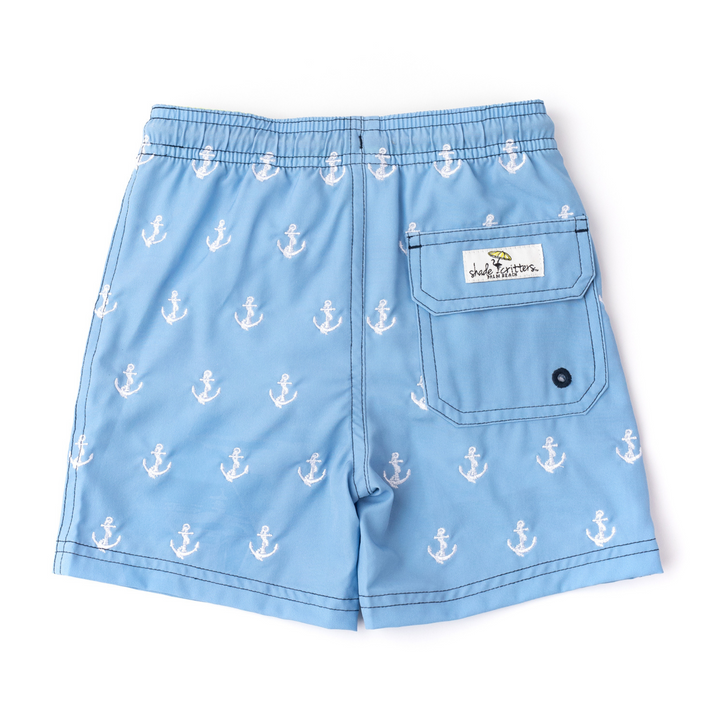 Embroidered Trunks in Blue Anchors back