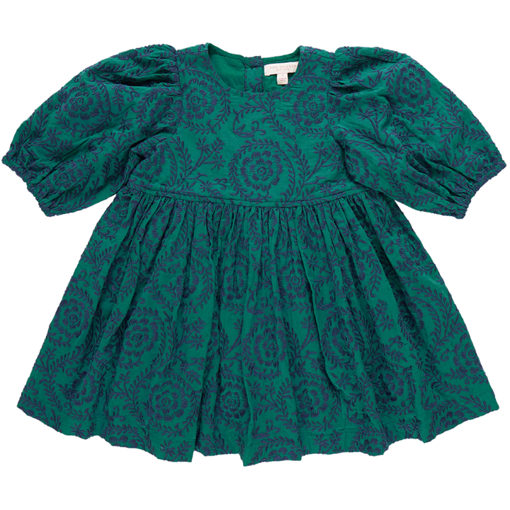 Brooke Dress - Evergreen Blooming Embroidery front