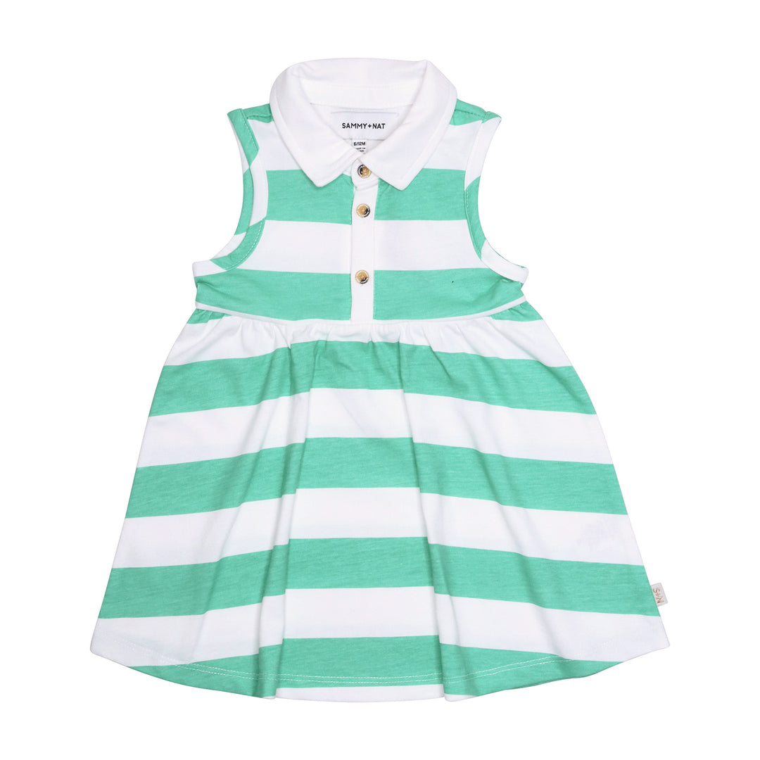 Brooke Dress in Marine Green Rugby Stripe big girl