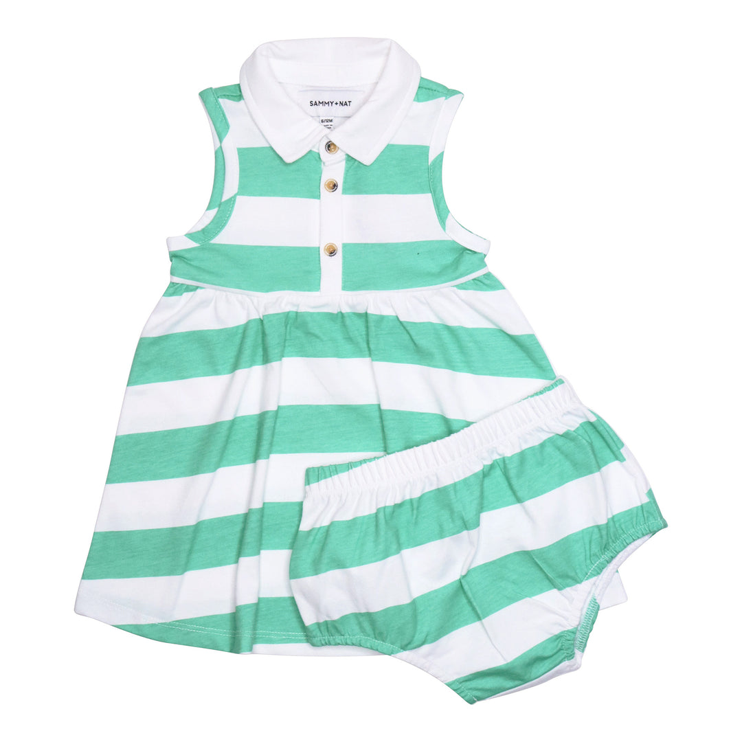 Brooke Dress in Marine Green Rugby Stripe baby