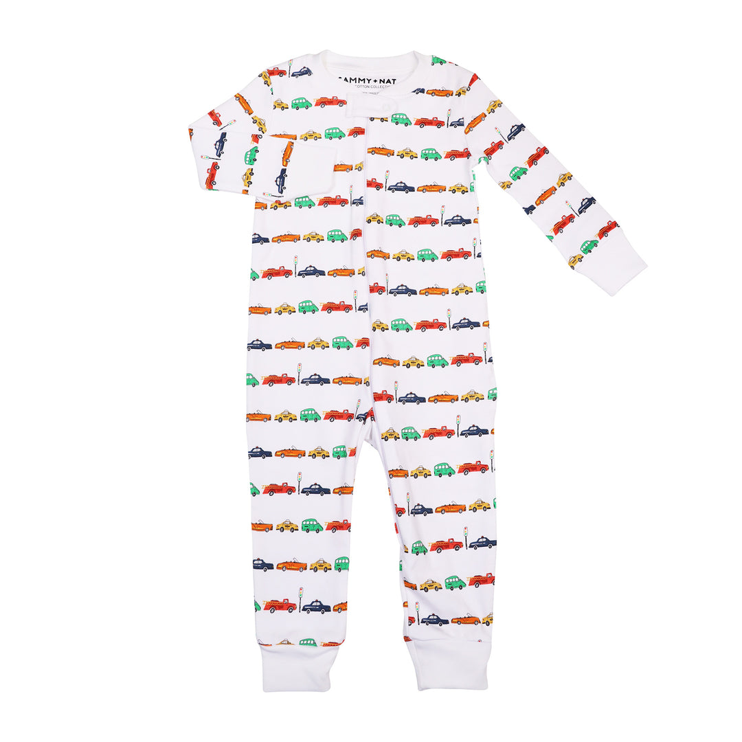 Car Parade Zipper Romper with feet