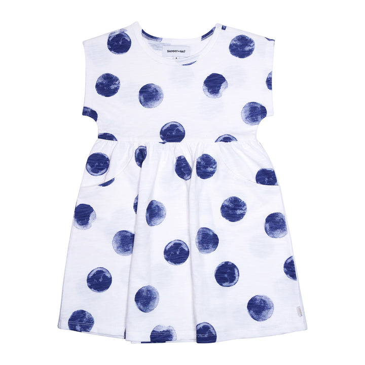 Carly Dress in Washed Indigo Dot Big Girl