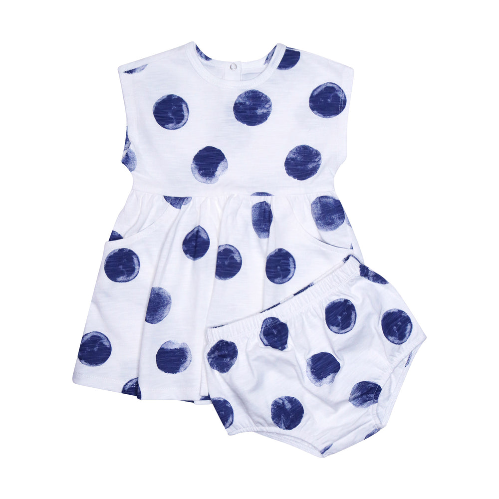 Carly Dress in Washed Indigo Dot Baby Dress