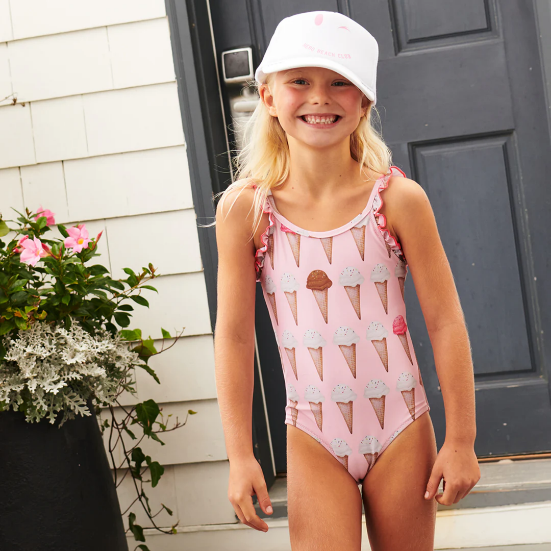 a girl wearing Claire Suit - Neapolitan Ice Cream Cones