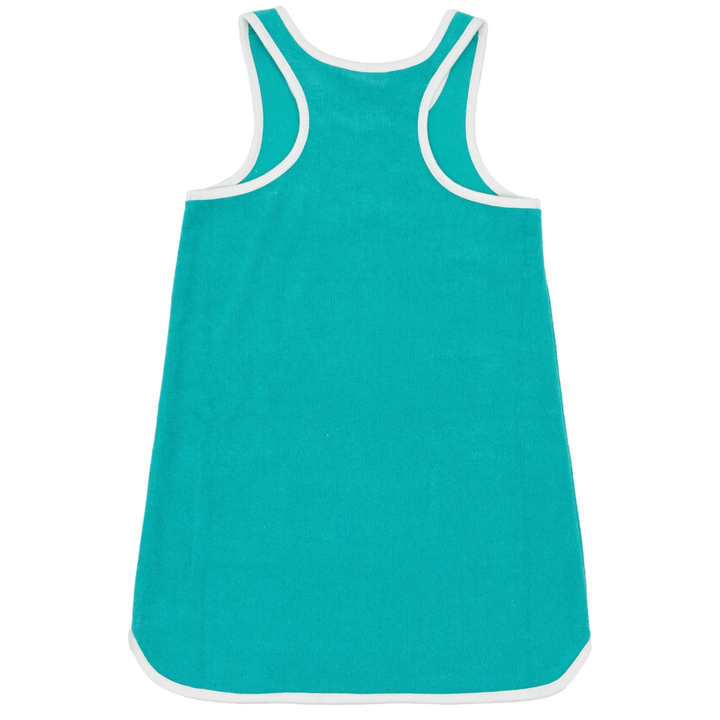 Clear Skies Ringer Tank Dress in Pool Blue back