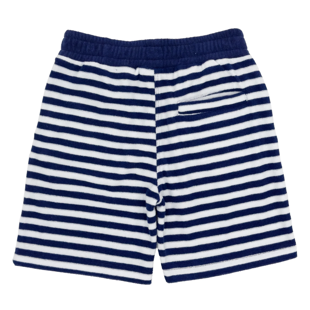 Coastal Terry Short In Navy and White Stripe back