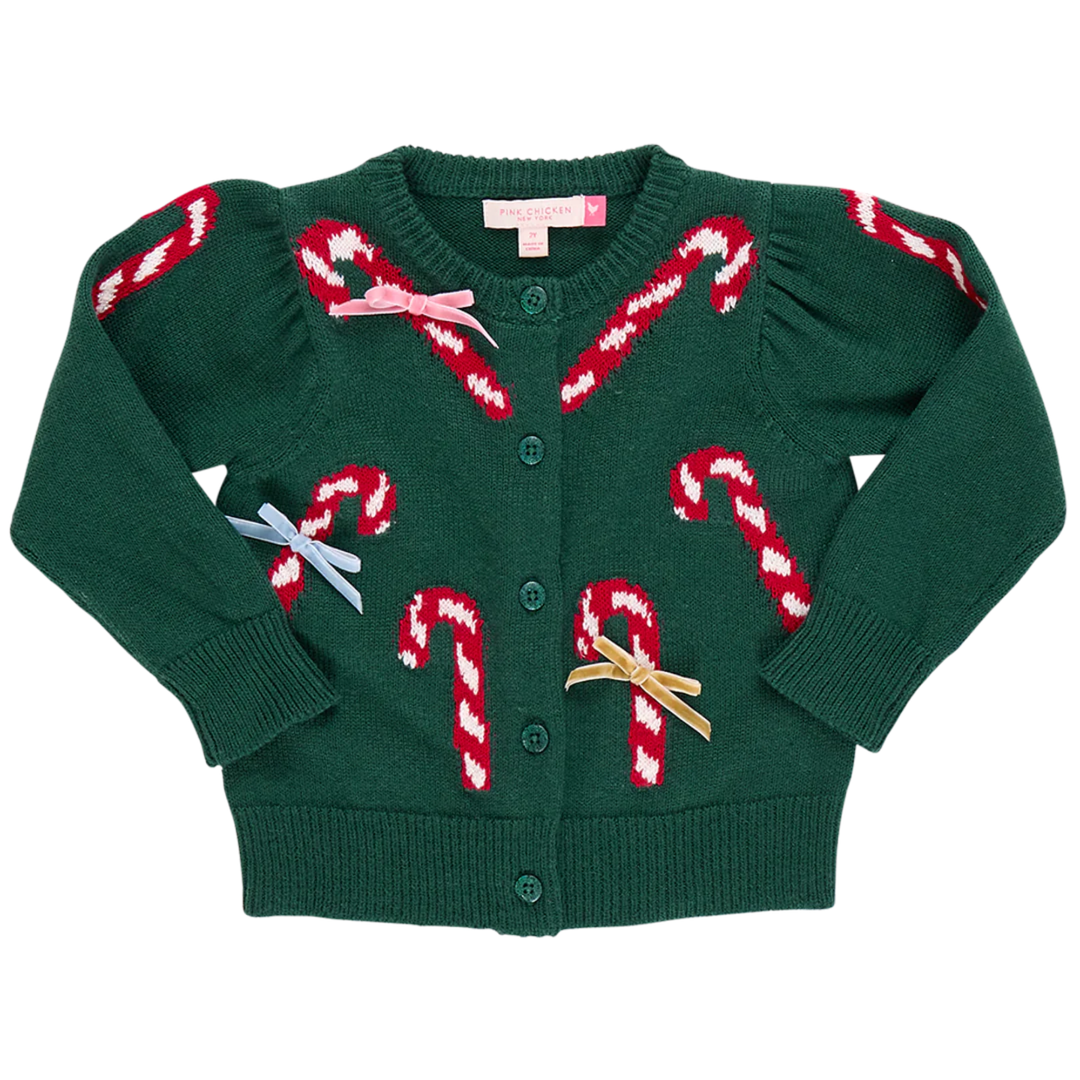 Constance Sweater - Green Candy Cane Bows front