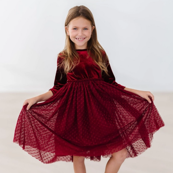 Cranberry Velvet Tutu Dress front