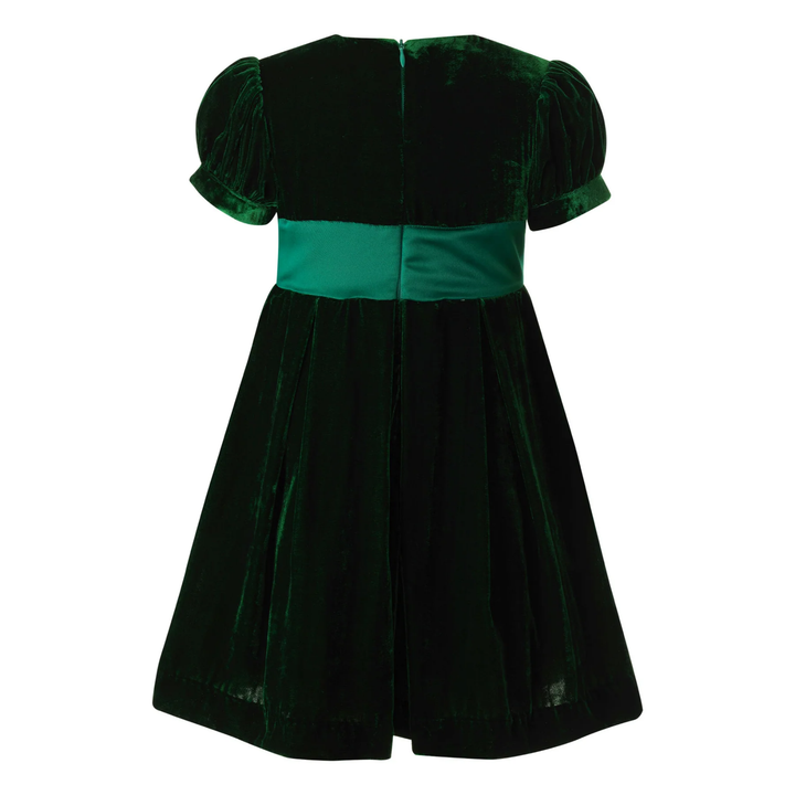 Crushed Velvet Bow Dress in Green back