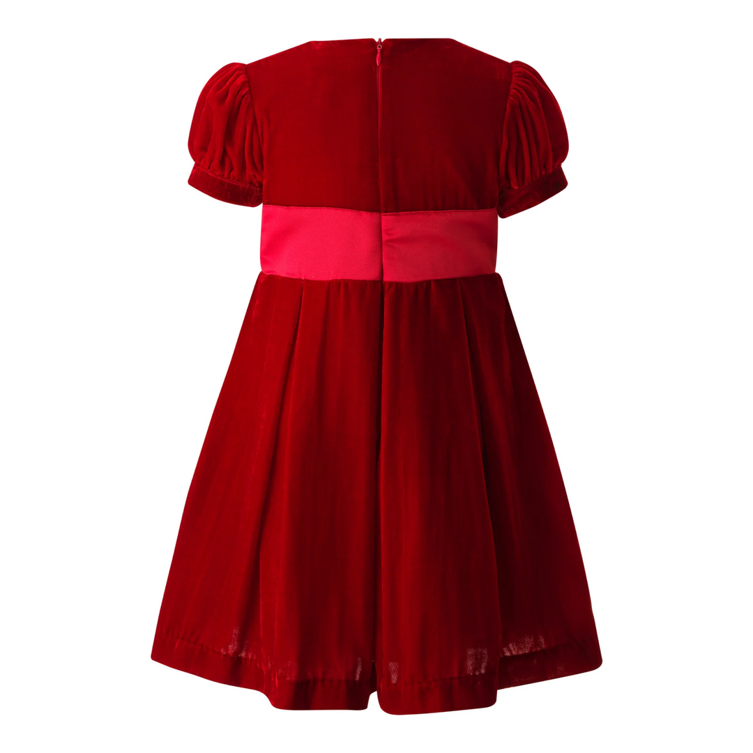 Crushed Velvet Bow Dress in Red back