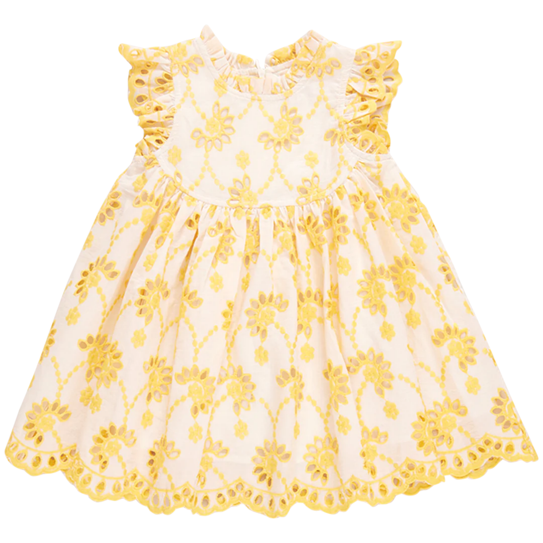 Cynthia Dress - Bright Yellow Eyelet front