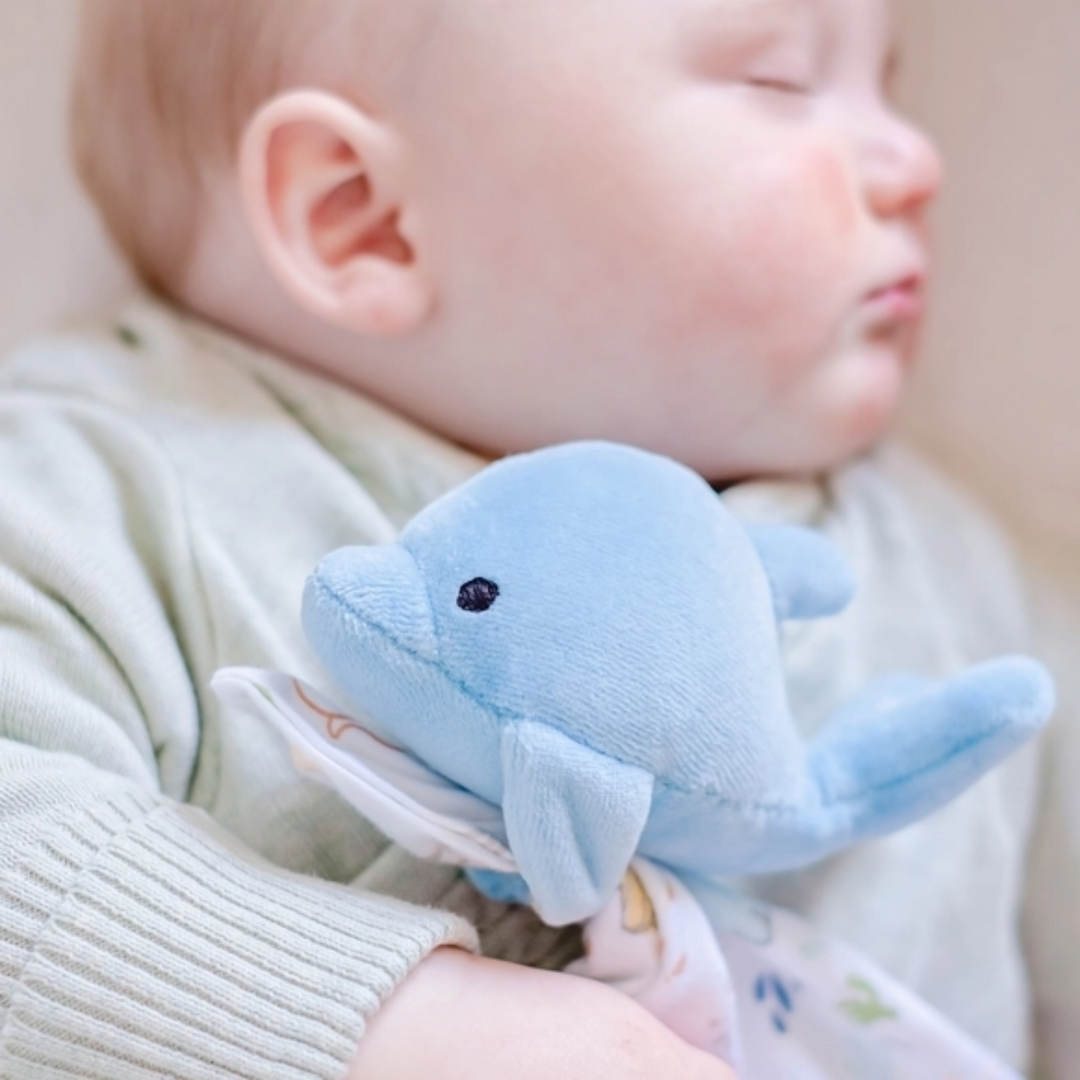 a baby sleeping with Dolphin Comforter