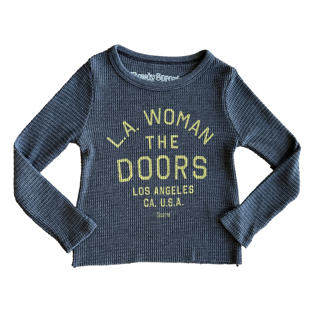 Doors LA Woman Long Sleeve Thermal Tee in Washed Black front