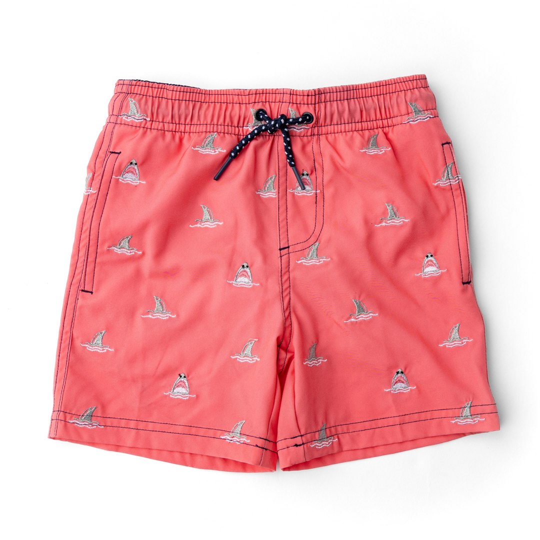 Embroidered Trunks in Red Shark Bite front